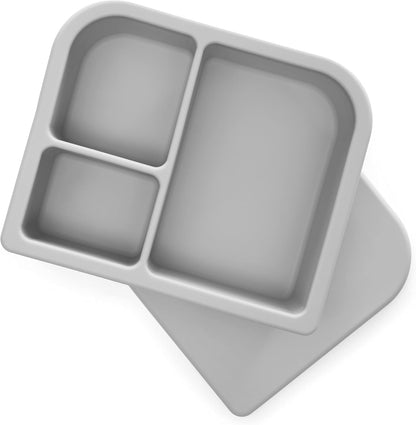 PrimaStella Unbreakable Silicone Lunch Box for Kids and Adults - Divided Leak Proof Bento Box (Slate Blue)