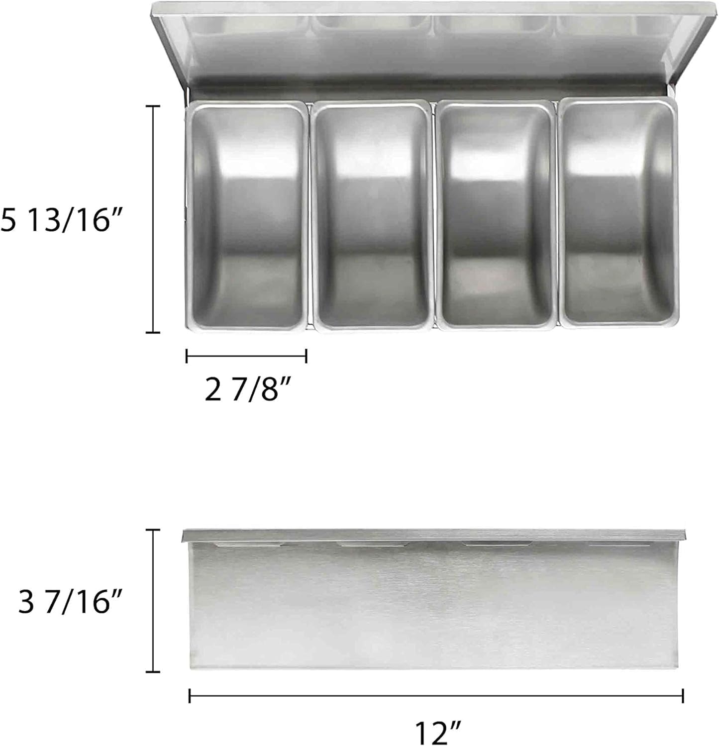 TrueCraftware- 5 Compartment Stainless Steel Condiment Bar (Open Bottom)- Condiment Dispenser Serving Container Garnish Tray Bar Caddy Condiment Server Caddy Garnish Holder for Home Work Restaurant