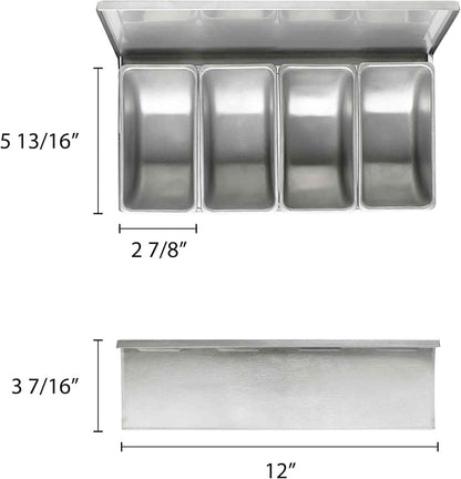 TrueCraftware- 5 Compartment Stainless Steel Condiment Bar (Open Bottom)- Condiment Dispenser Serving Container Garnish Tray Bar Caddy Condiment Server Caddy Garnish Holder for Home Work Restaurant