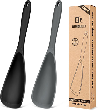 Pack of 2 Cooking Spoons for Non Stick Cookware, Multifunction Spatula Spoon BPA-Free, One-Piece Design, Suitable for Scooping, Scraping, Serving and Mixing(BLACK-GRAY)