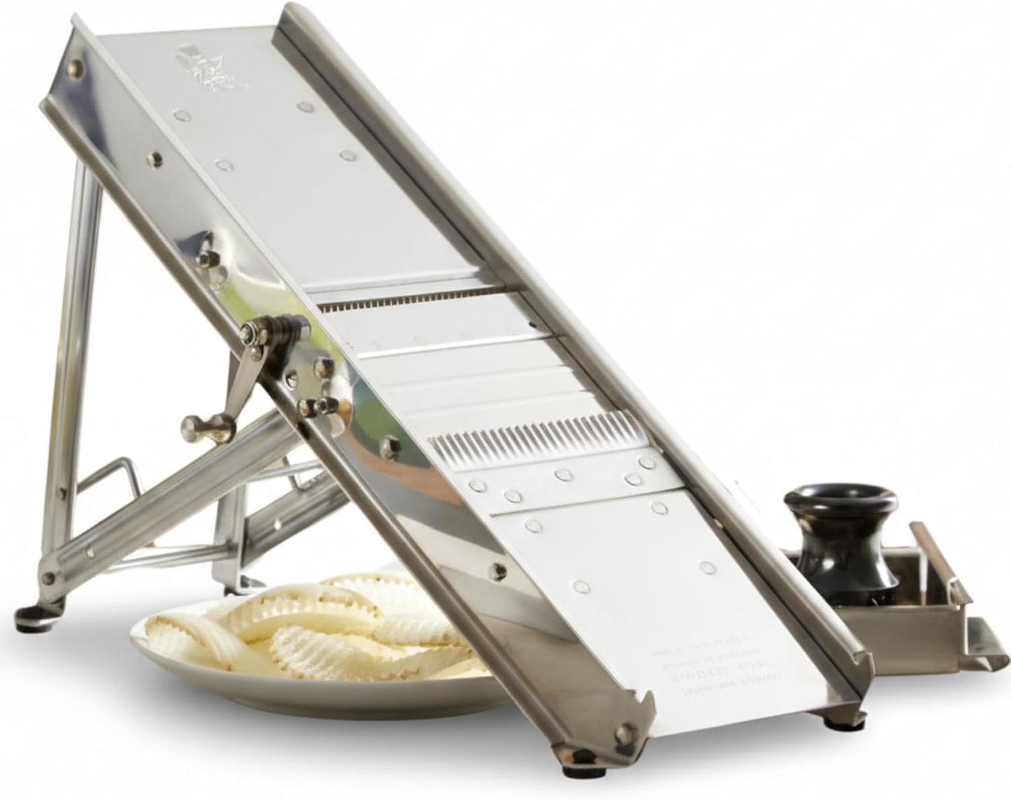ICO Bron Coucke Professional Mandoline Slicer by Tellier with Hand Guard – Heavy Duty Stainless Steel Mandoline Slicer for Kitchen – Adjustable Straight, Julienne, & Waffle Blades – Crafted in France