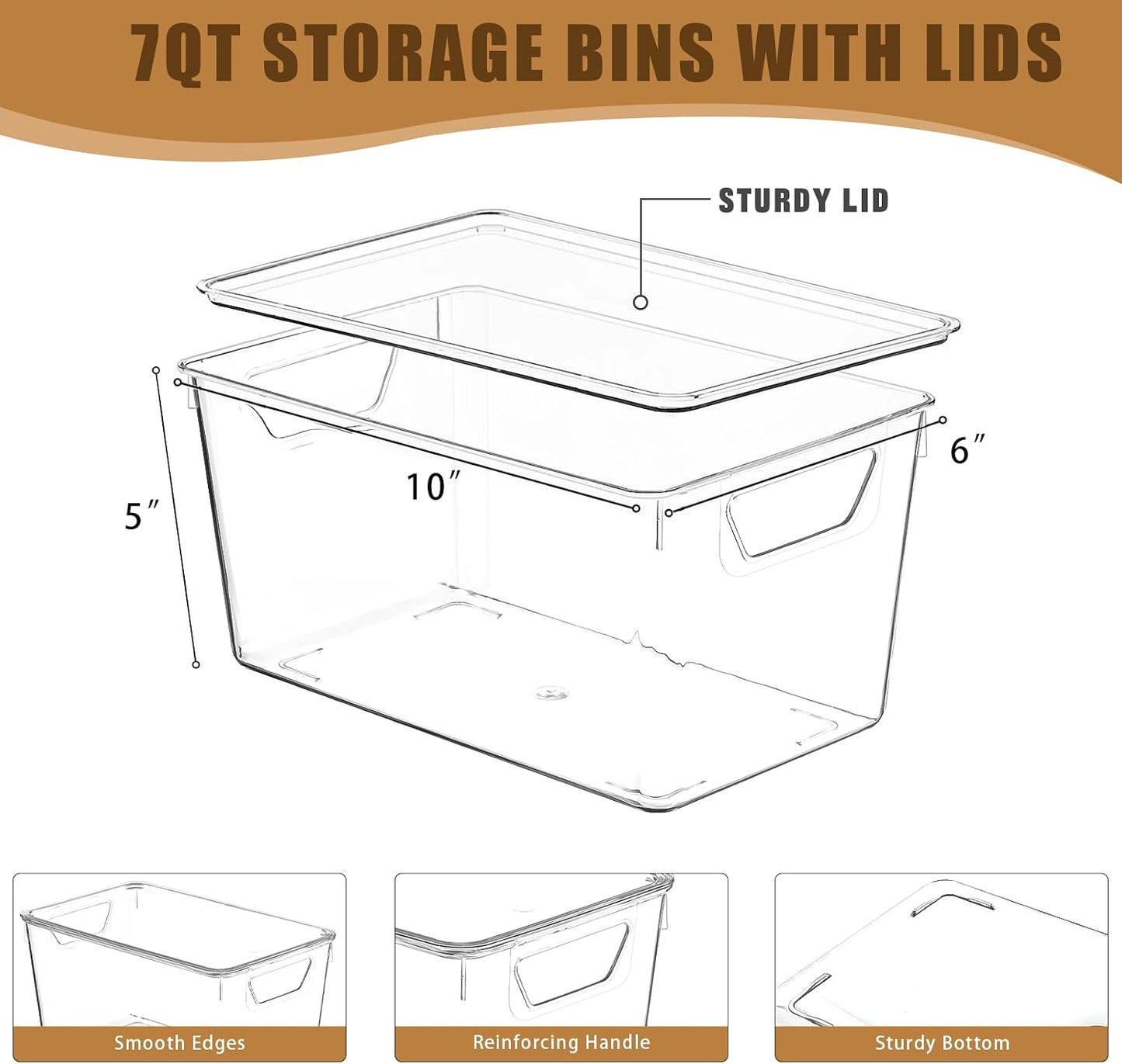 6 Pack Clear Storage Bins with Lids, 7 Quart Stackable Storage Boxes for Storage and Organization, Plastic Storage Containers with Lids, Plastic Bins with Handles for Office, Bedroom, Study Room