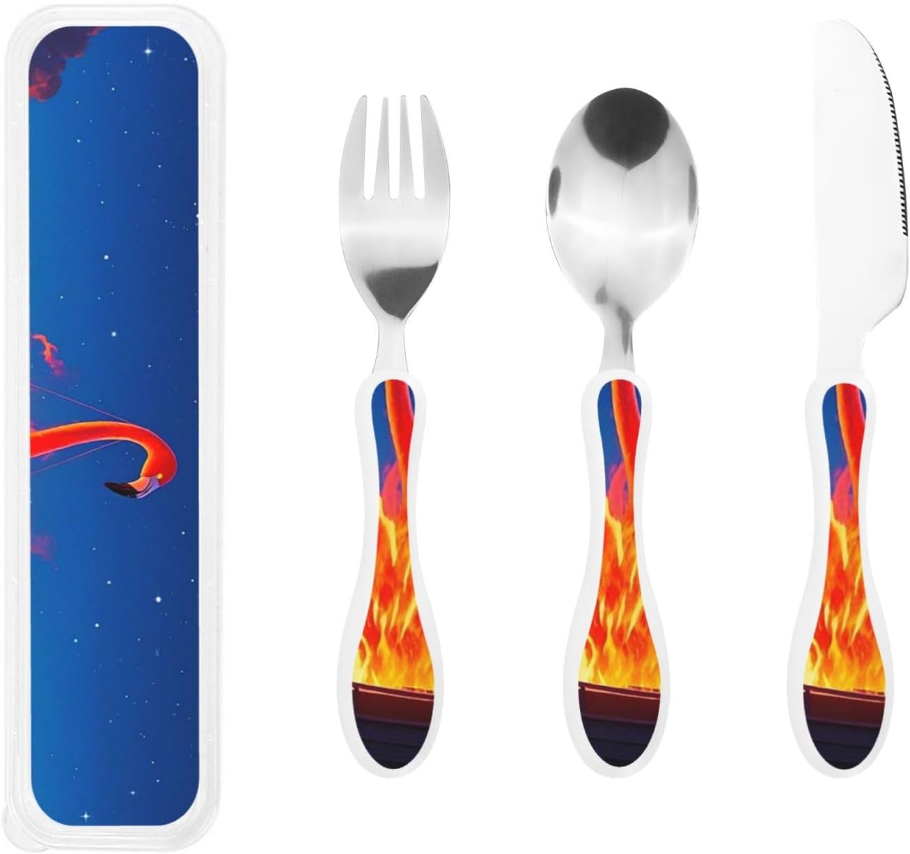 3-Piece Kids Silverware Set With Storage Case, Stainless Steel Reusable Children Safe Knife Spoon Fork Set Dreamy Jellyfish Print Children Flatware Set For Kids Lunch Box