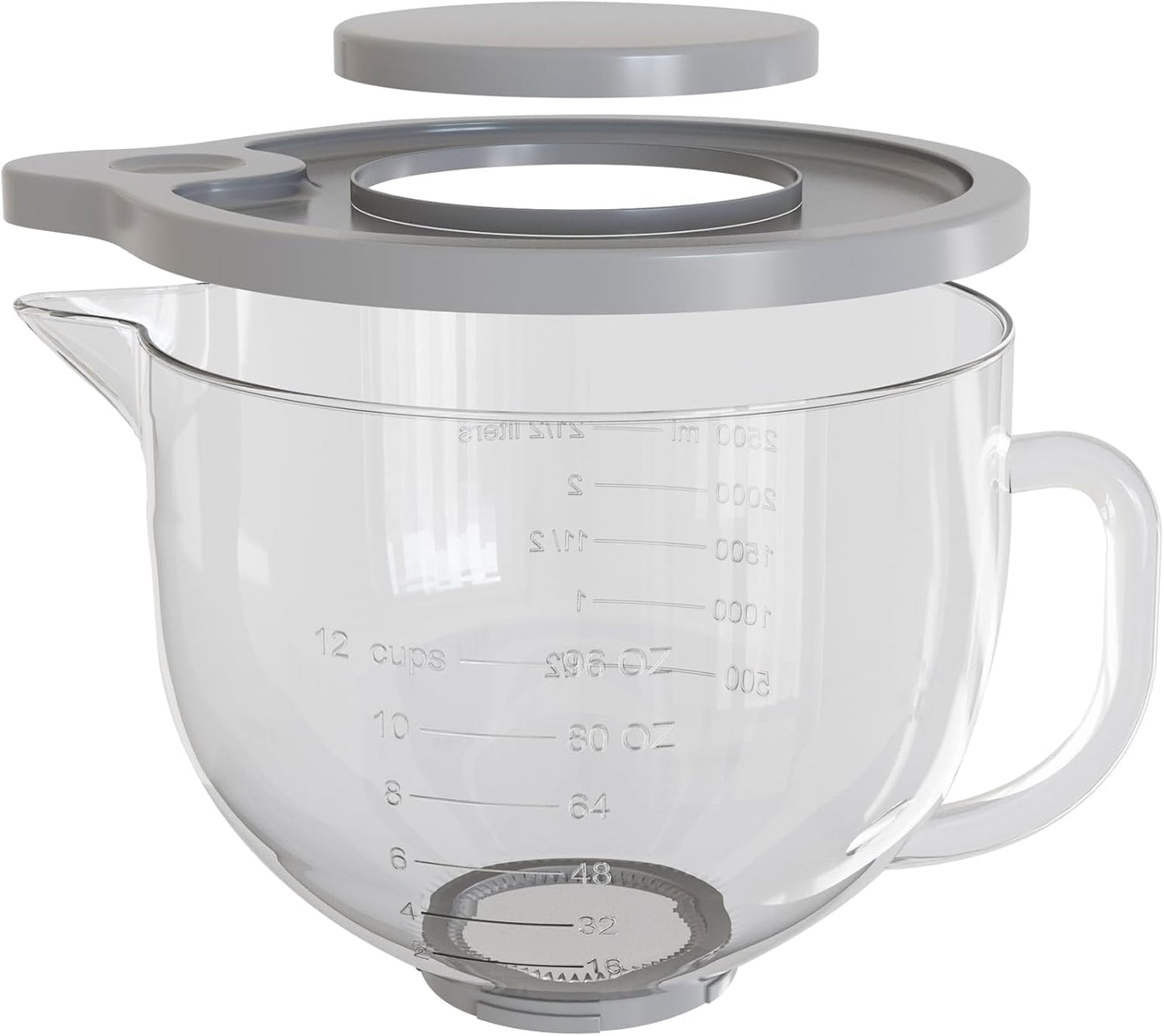 Glass Mixing Bowl 5QT Compatible with KitchenAid 4.5 & 5-Quart Tilt-Head Stand Mixers – Includes Spout Cover, Measurement Markings & Lid – (Dishwasher, Microwave & Freezer Safe)
