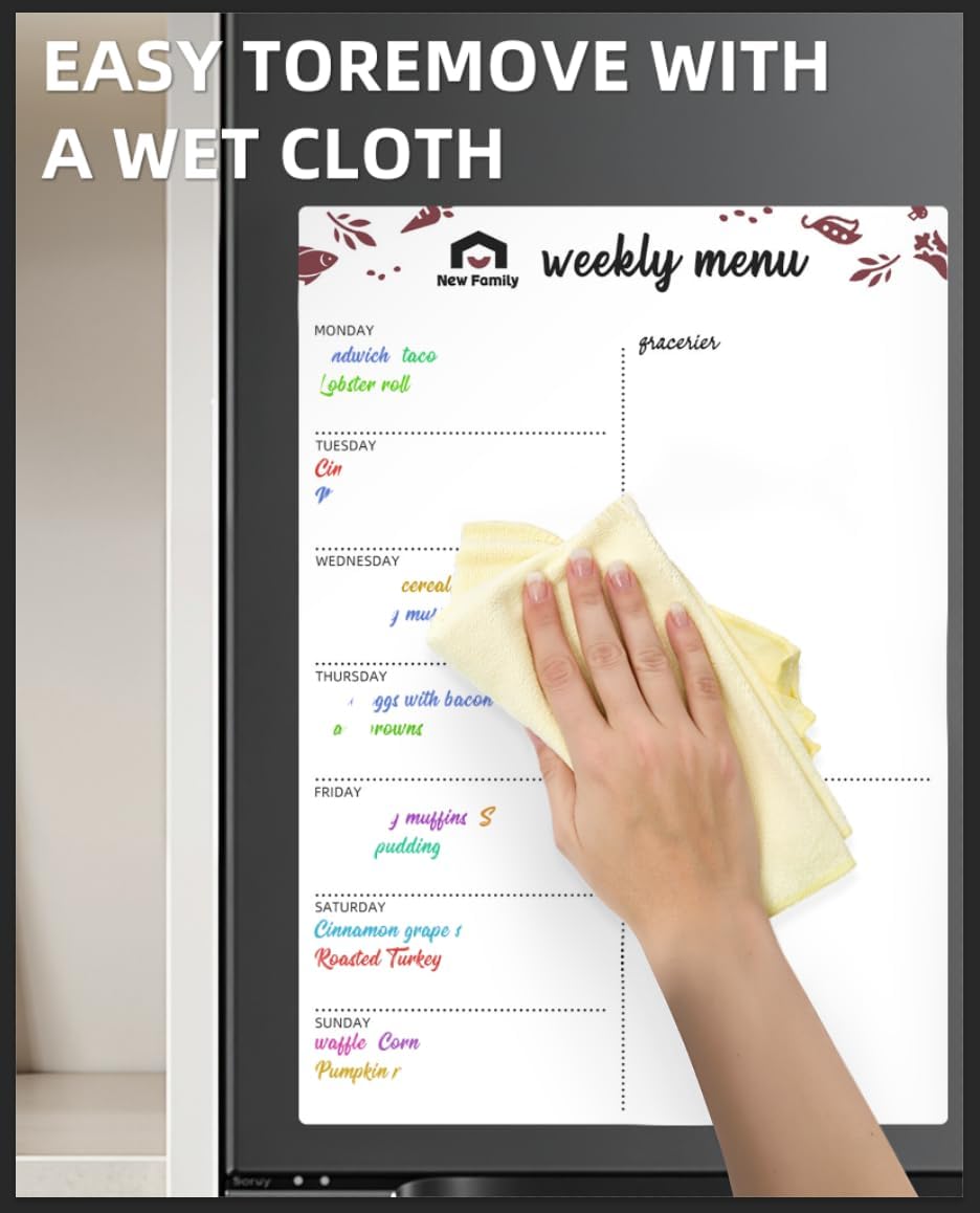 NewFamily Meal Planner for Fridge 16.8" x 11.4" Menu Board for Kitchen Magnetic Refrigerator Weekly Calendar | Grocery | Shopping List | Chore Chart | Dry Erase Board to Do