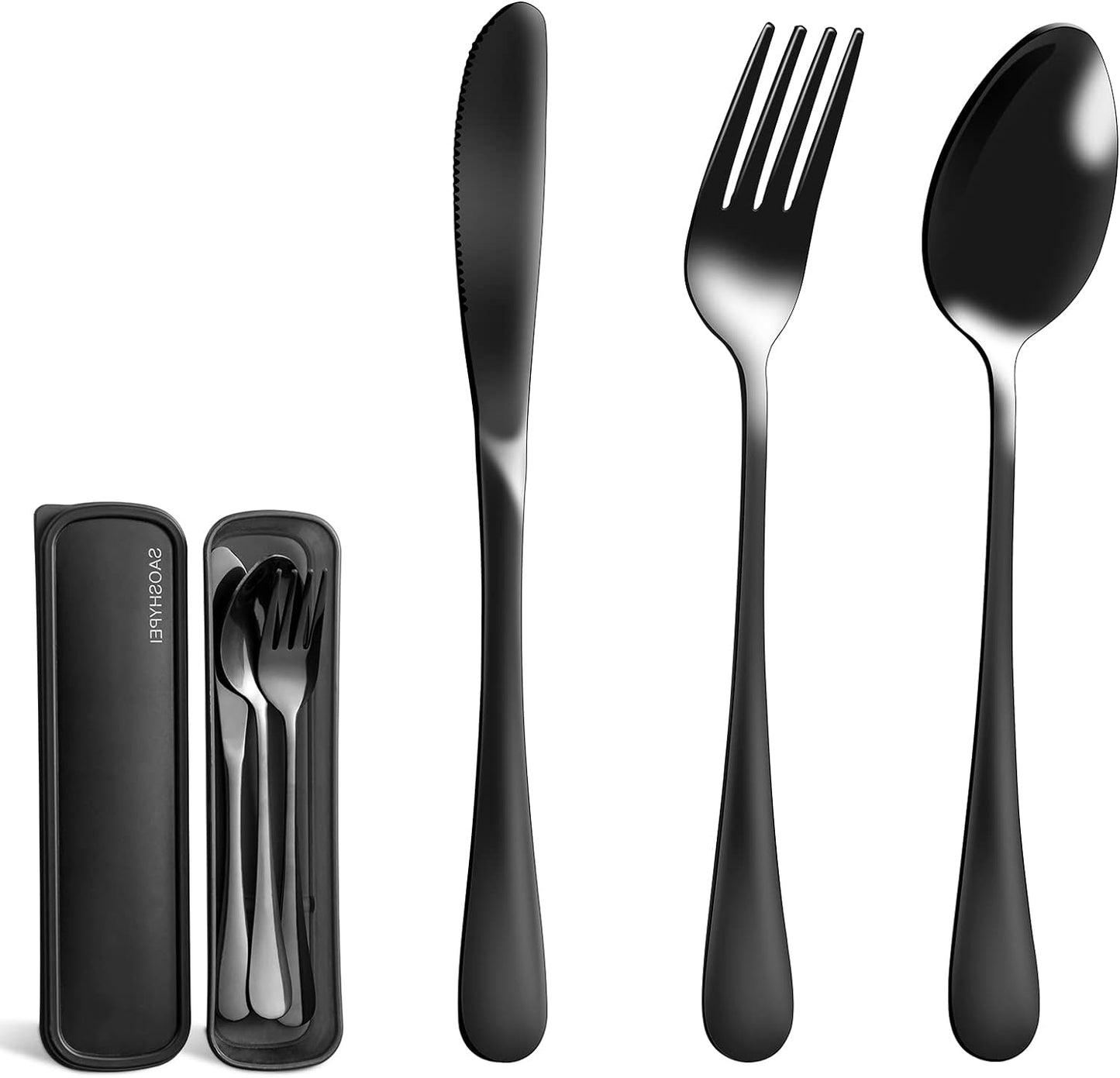 Portable Utensils Set with Case, 4pcs Stainless Steel Reusable Silverware for Lunch Camping School Picnic Workplace Travel, Lunch Box Includ Fork Spoon Knife,Easy to clean,Dishwasher Safe(Rainbow)