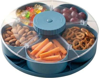 Divided Serving Tray Thats Spins | Spins Snackle Box Container | 5 Compartments Rotating Snack Spinner Serving Tray with Lid | Snack Organizer Appetizer Fruit Servings Trays for Partys, Kitchen