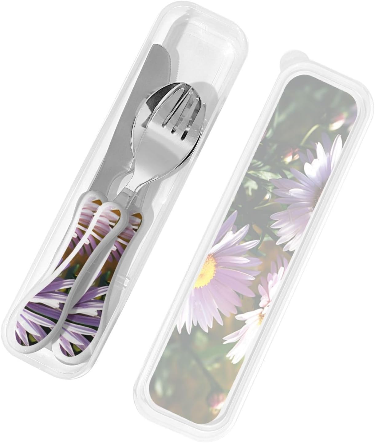3-Piece Kids Silverware Set With Storage Case, Stainless Steel Reusable Children Safe Knife Spoon Fork Set Blue Active Girl Running Sunset Children Flatware Set For Kids Lunch Box - Colors C