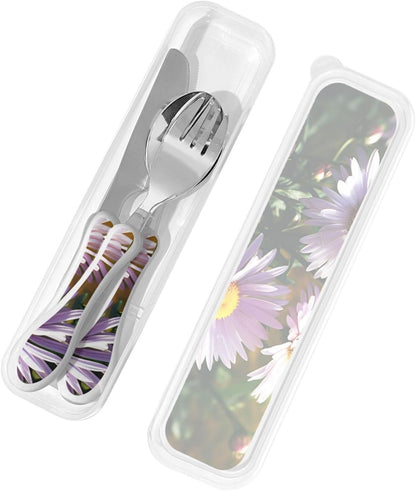 3-Piece Kids Silverware Set With Storage Case, Stainless Steel Reusable Children Safe Knife Spoon Fork Set Blue Active Girl Running Sunset Children Flatware Set For Kids Lunch Box - Colors C