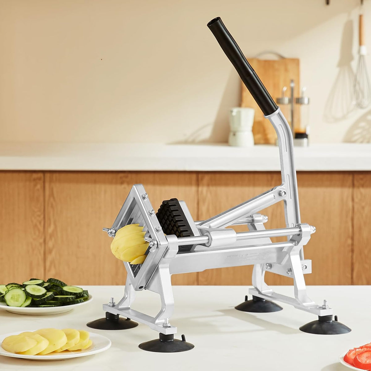 VEVOR Commercial Vegetable Slicer, 3/8" and 3/16" Tomato Slicer, Stainless Steel and Aluminum Alloy Vegetable Cutter Slicer, Manual Tomato Slicer with Non-slip Feet, for Tomatoes, Potatoes, Onions