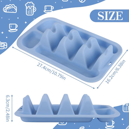 Klyrnd Silicone Taco Holder Set of 2, Reusable Taco Plate with Dividers for Hard & Soft Shells - Microwave & Dishwasher Safe Serving Stand (Grey Beige)