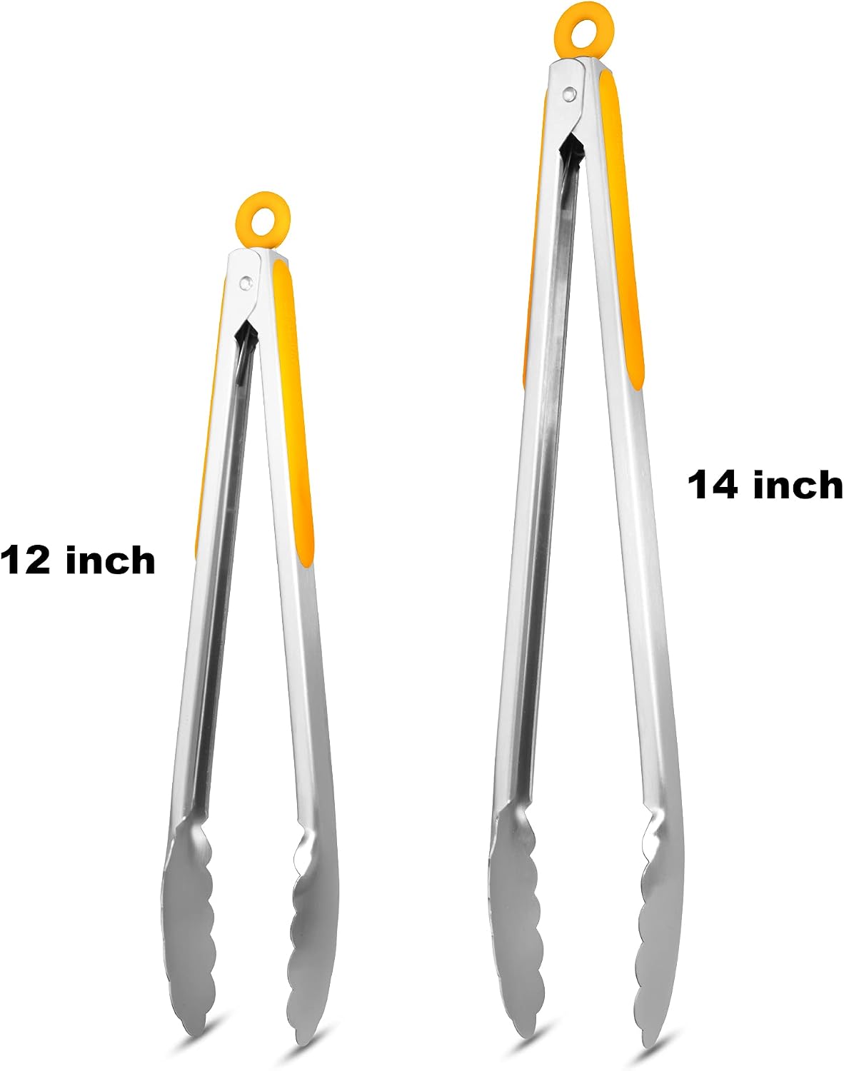 304 Stainless Steel Kitchen Cooking Tongs, 9" and 12" Set of 2 Sturdy Grilling Barbeque Brushed Locking Food Tongs with Ergonomic Grip, Black