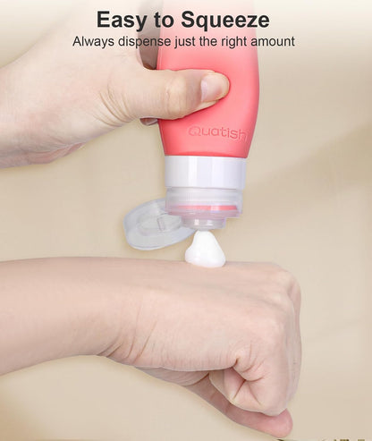 Quatish Travel Bottles for Toiletries, Original Patented Leakproof 3 oz Tsa Approved Travel Size Containers, BPA Free Silicone Shampoo and Conditioner Bottles, Camping Essentials