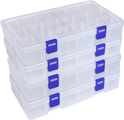 DUOFIRE Plastic Organizer Container Storage Box Adjustable Divider Removable Grid Compartment for Jewelry Beads Earring Tool Fishing Hook Small Accessories(18 grids, White X 2)