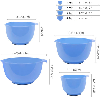 BoxedHome 4.5 Quart Large Plastic Mixing Bowls, Microwave Safe Mixing Bowl Set with Pour Spout, Nesting Bowls for Space Saving Storage(Violet Blue)