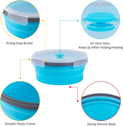 Collapsible Food Storage Containers with Lids, 4 Pack, 40 oz Silicone 1-Compartment Meal Prep Containers Reusable, Lunch Bento Boxes for Adults, Microwave Freezer Dishwasher Safe, BPA-Free, Black