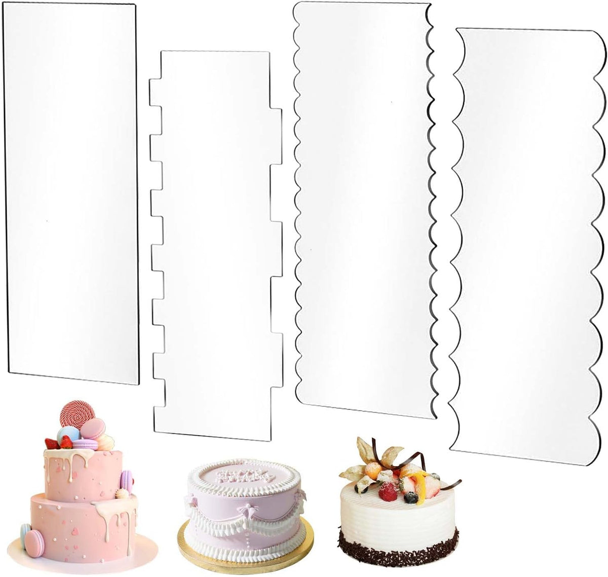 SenseYo Acrylic Cake Scraper 9.5 Inch Large Icing Cream Frosting Smoother Comb Double Sided Patterned Edge Stripe for Cake Decorating Mousse Butter Baking Projects