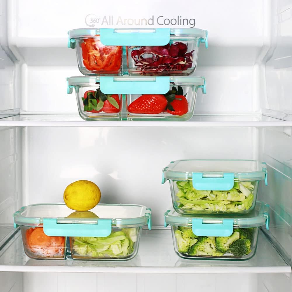 DAS TRUST 3 Pack Bento Box Glass Meal Prep Containers - 3 Compartment Glass Food Storage Containers with Lids - Lunch Box Meal Prep Bowls - Oven Safe