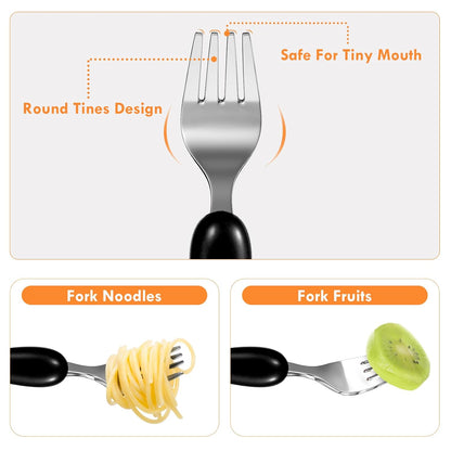Lehoo Castle 6 Pieces Toddler Utensils, Kids Silverware for 2 3 4 Years Old, Stainless Steel Fork and Spoon Set with Plastic Handle, Safe Toddler Cutlery (Dinosaur)