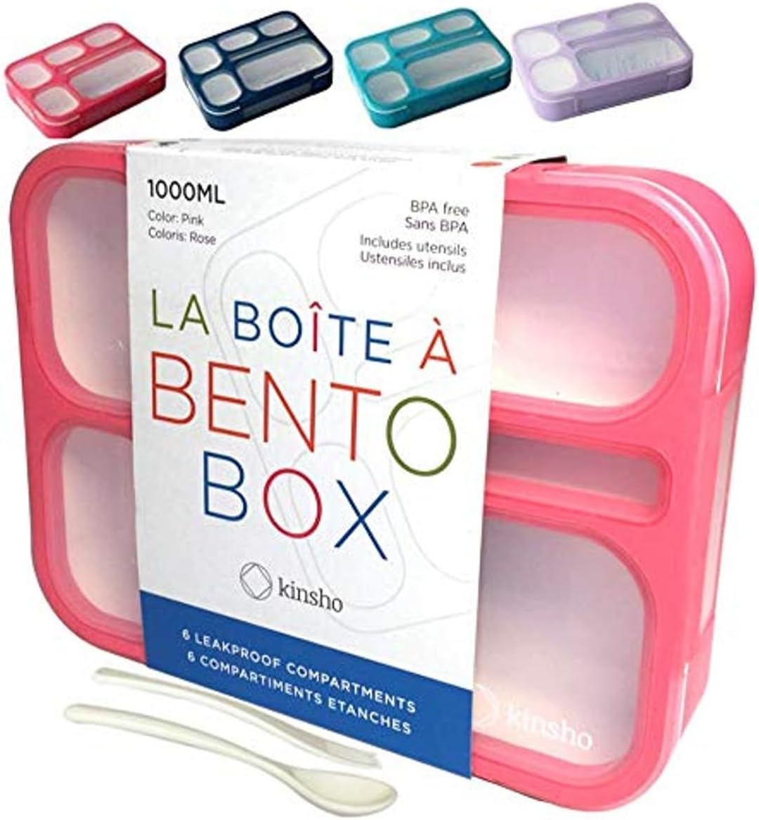 kinsho Bento Lunch-Box Set for Kids includes Snack Container | 6 and 3 Compartment Boxes Leakproof School Bentos, Meal Portion Control Containers, Boys Girls Adults, Navy Blue Large + MINI 2 Pack Set