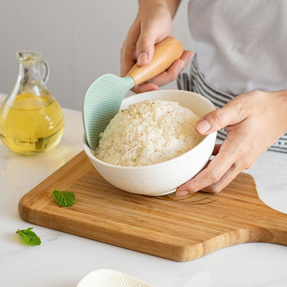 MAGICLULU Silicone Rice Paddle with Wooden Handle, Non Stick Rice Spoon