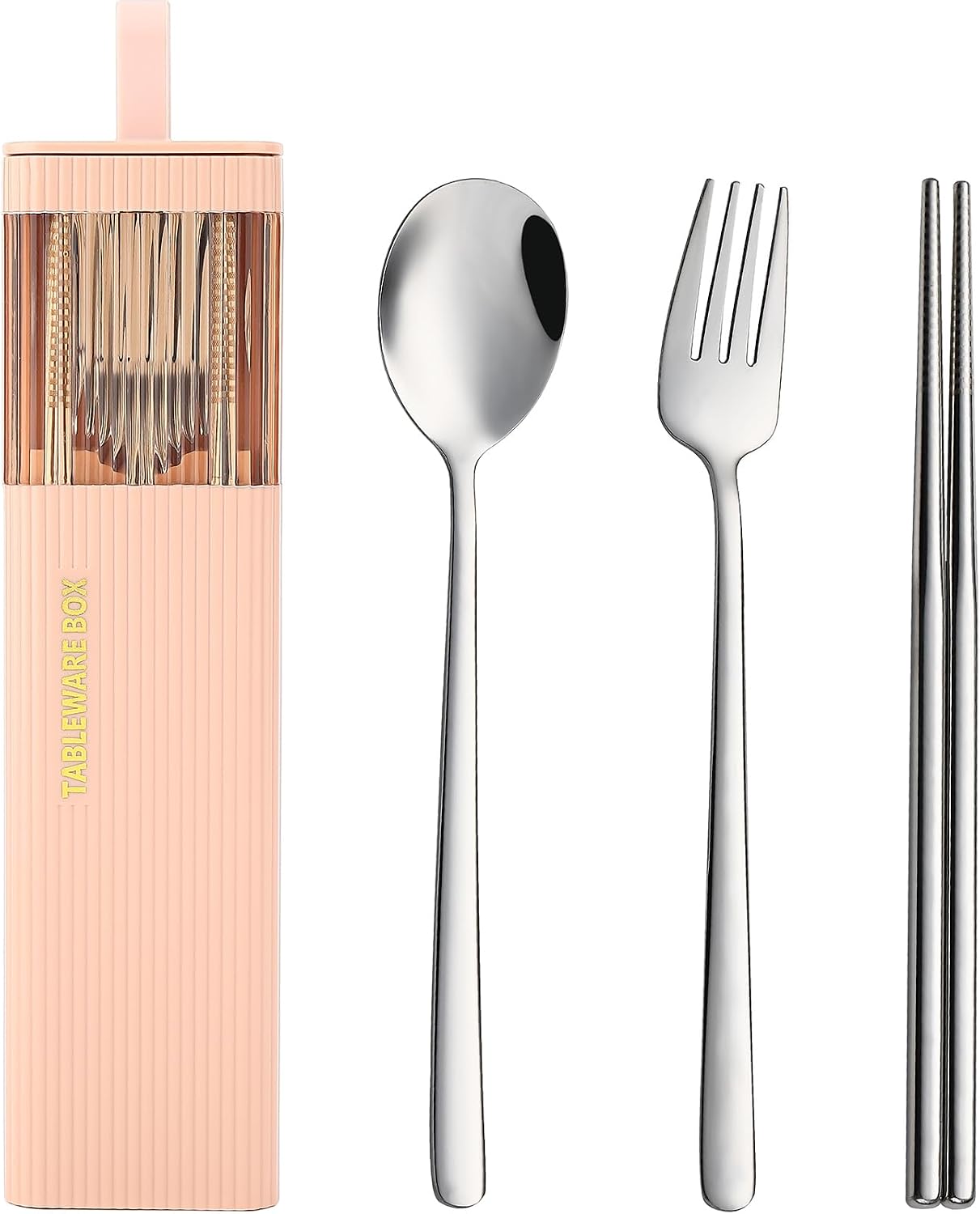 DEVICO Travel Utensils with Case, 18/8 Stainless Steel Reusable Silverware Set for Lunch Box, Portable Cutlery Set, Fork and Spoon Set for Camping, Lunch, Picnic, Workplace, School (Green)