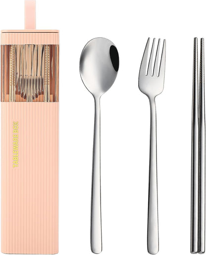 DEVICO Travel Utensils with Case, 18/8 Stainless Steel Reusable Silverware Set for Lunch Box, Portable Cutlery Set, Fork and Spoon Set for Camping, Lunch, Picnic, Workplace, School (Green)