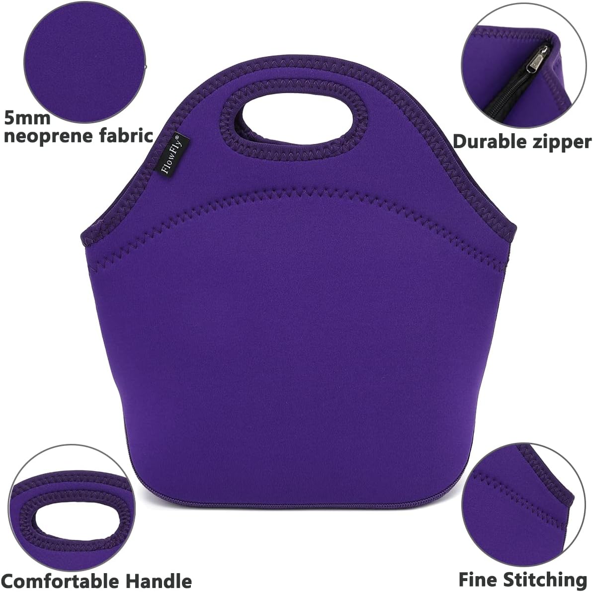 FlowFly Neoprene kids Lunch box Insulated Soft Bag Mini Cooler Thermal Meal Tote Kit for Boys, Girls,Men,Women,School,Work, Office,Black