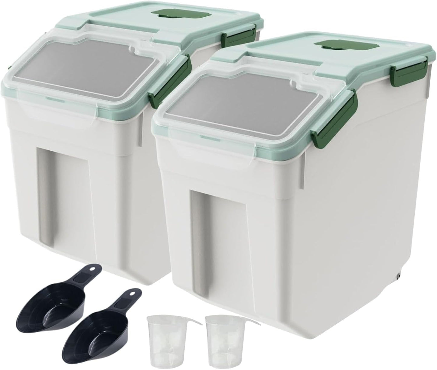 Saim Flour Storage Container Bin 25lbs (2 Pack), BPA Free Rice & Food Dispenser with Lid, Measuring Cup & Scoop - Kitchen Pantry Organizer for Grain, Cereal, Dog Food, Baking Supplies - Dark Blue