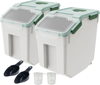 Saim Flour Storage Container Bin 25lbs (2 Pack), BPA Free Rice & Food Dispenser with Lid, Measuring Cup & Scoop - Kitchen Pantry Organizer for Grain, Cereal, Dog Food, Baking Supplies - Dark Blue