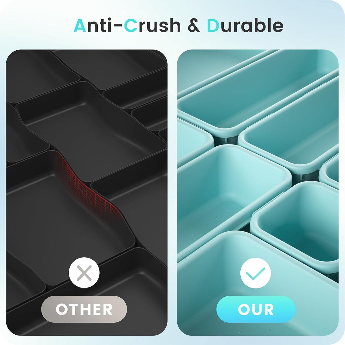 A-LuGei 【Military Grade】 Drawer Organizer,【𝟱𝗦𝗶𝘇𝗲】 Makeup organizer,【Holds 177 Items】 Bathroom Organizers and Storage,Organization and Storage,Desk Drawer Organizer for Vanity【Clear】