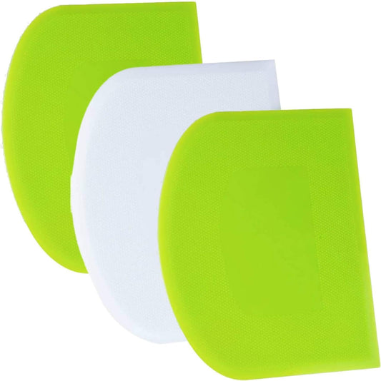SURDOCA Dough Scraper Bench Scraper - 3P 4.7x3.7" Plastic Flexible Bowl Scraper, Sharp Edge & Angles Cake Scraper. Non-Slip Bakeware Decorating Tools Sculpting & Modeling Tools - Green+White+Green - Colors A