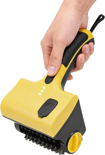 DYRABREST Cordless Electric Grill Cleaning Brush, Rechargeable Power Scrubber with 2 Brush Heads Water Spray for BBQ Grates, Bathtub, Kitchen, Stove (Yellow Black)