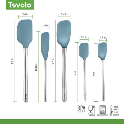 Tovolo Flex Core 5 Piece Silicone Spatula Set Heat Resistant All Silicone Utensils Include Non Stick Spatula Spoonula Jar Scraper, Dishwasher Safe BPA Free Spatulas for Baking Mixing, White