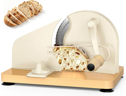 Upgraded Manual Bread Slicer for Homemade Sourdough Bread Adjustable Thickness& Evenly Slicing, Metal Guide, Hand Crank Bread Slicer with Scale Line & Suction Base,Sharp Stainless Steel Blade