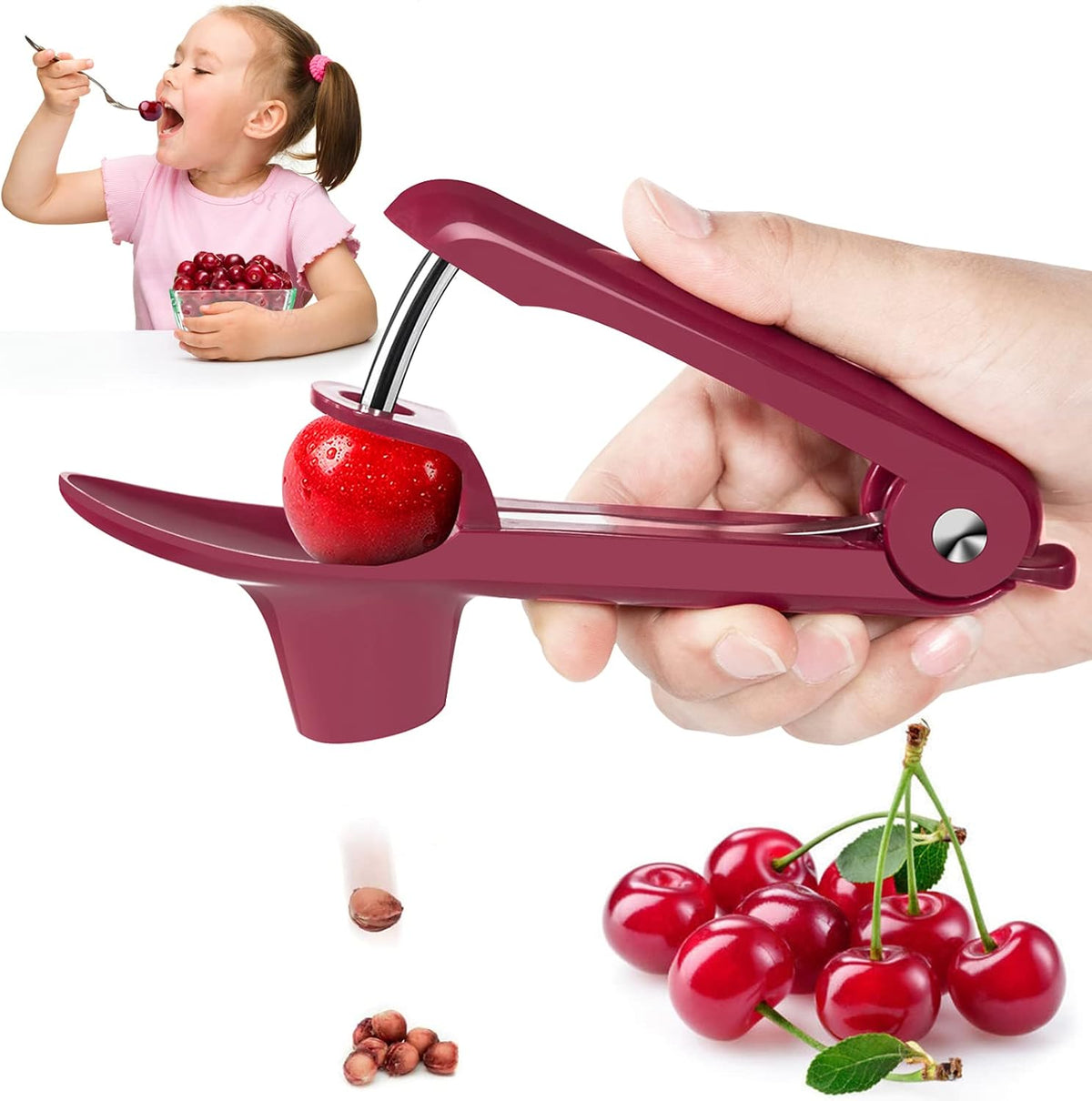 Cherry Pitter Tool,Cherry Pitter Cherry Stone Remover Tool for Making Cherry Jam Cherries Corer Pitter Tool，Cherry Pitter Olive Pitter with Space-Saving Lock Design, Black