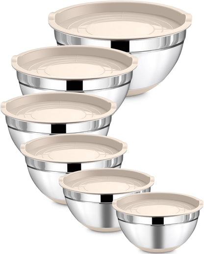 LIANYU Stainless Steel Mixing Bowls Sets of 6, Large 7, 3.5, 2.5, 2, 1.5, 1QT Size with Transparent Airtight Lids, Metal Nesting Serving Bowl Sets for Home Kitchen, Dishwasher & Freezer Safe, Black