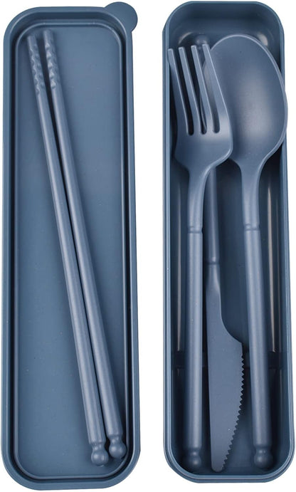 Reusable Travel Utensils Set with Case, 4 Sets Plastic Portable Knife Fork Spoons Tableware for Kids Adults Travel Picnic Camping Utensils
