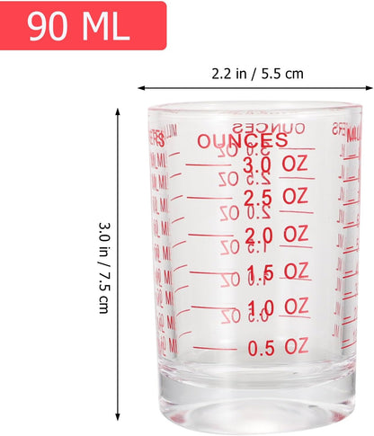 Alipis 3 Pieces 90ml Glass Measuring Cups with Red Scale, Baking Measuring Jug Set for Kitchen, Home Graduated Cups for Milk, Coffee, and Liquid Ingredients