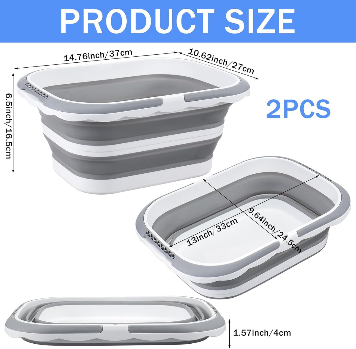 2 Pack Ice Buckets for Parties, Foldable Beverage Tub, Collapsible Ice Bucket for Wine/Beer/Champagne, Large Beer Ice Buckets Drink Cooler, Space Saving Ice Storage Tub Ice Cube Bin (8.5L*2)