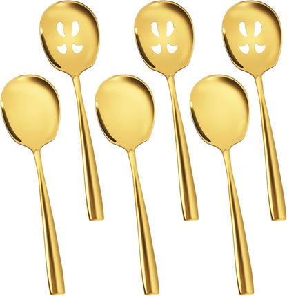 Serving Spoons Set 9.14 Inch Slotted Spoon Serving Spoon Stainless Steel Serving Utensils for Buffet Parties Catering Dishwasher Safe(Set of 4, Silver)