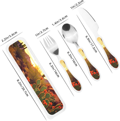 3-Piece Kids Silverware Set With Storage Case, Stainless Steel Reusable Children Safe Knife Spoon Fork Set Elephant Pattern Children Flatware Set For Kids Lunch Box