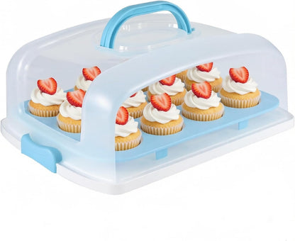 2in1 Cupcake Carrier and Cake Keeper with Lid, Rectangle Pie Carrier,Large Portable Storage Container for Storing 12 Cupcakes or 1 Large Cake (Blue)