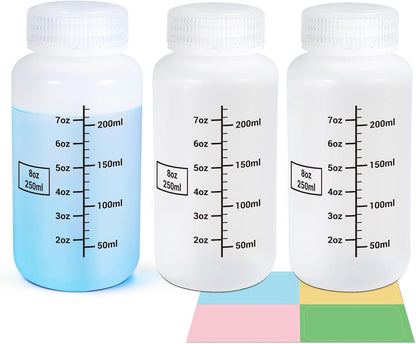 34oz/1000ml Wide Mouth Plastic Bottles with Airtight Lids, Graduated Food Grade Leak Proof PP Containers Jars for Water Sample Lab Reagent Liquid Medicine Storage (Transparent, 3 Pcs)