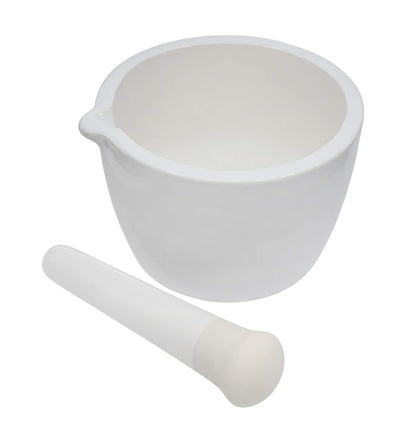 Porcelain Mortar & Pestle Set, 13.5oz (400ml) - Heavy Duty - Unglazed Grinding Surface - Excellent for Kitchen or Laboratory - Grinds Powdered Chemicals, Herbs, Spices, Pills - White - Eisco Labs