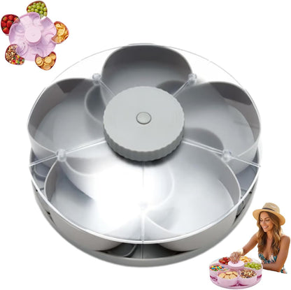 2026 New Divided Spin And Snack Serving Tray, Rotating Snack Box Container With Lid, Multi-Compartment Food Organizer Design, 5-Compartment Rotating Party Platter For Fruit, Nuts (blue)
