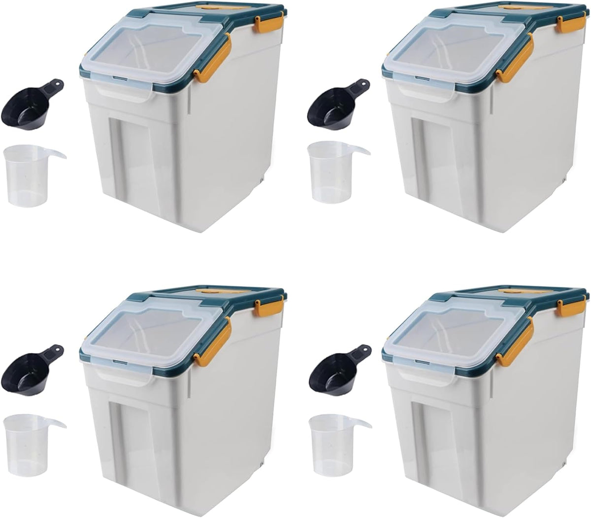 Large Flour Storage Container Bin 25lb, 2Pack Airtight Rice Storage Containers with Measuring Cup&Scoop, BPA Free with Wheels Seal Locking Lid for Flour, Rice, Grain (50LBS Total, Blue)