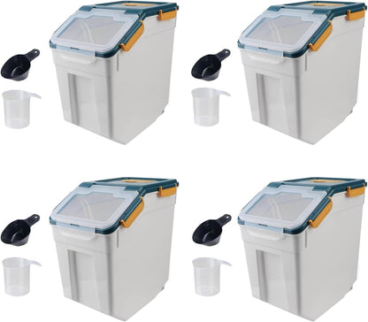 Large Flour Storage Container Bin 25lb, 2Pack Airtight Rice Storage Containers with Measuring Cup&Scoop, BPA Free with Wheels Seal Locking Lid for Flour, Rice, Grain (50LBS Total, Blue)