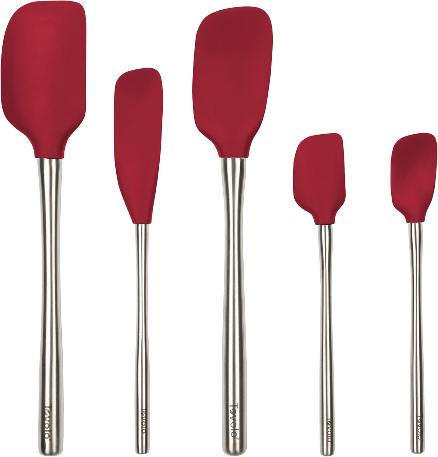 Tovolo Flex Core 5 Piece Silicone Spatula Set Heat Resistant All Silicone Utensils Include Non Stick Spatula Spoonula Jar Scraper, Dishwasher Safe BPA Free Spatulas for Baking Mixing, White
