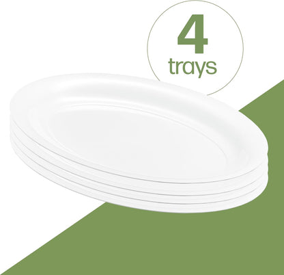 PLASTICPRO Plastic Oval Serving Trays - Serving Platters Oval 11 X 16 Disposable Party Dish Crystal Clear Pack of 4
